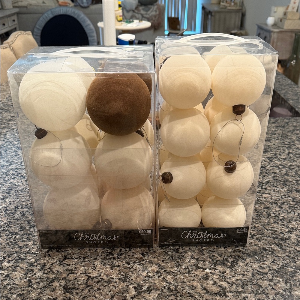 Hobby Lobby & Kirklands Cream and Brown Christmas Velvet Ornaments Set